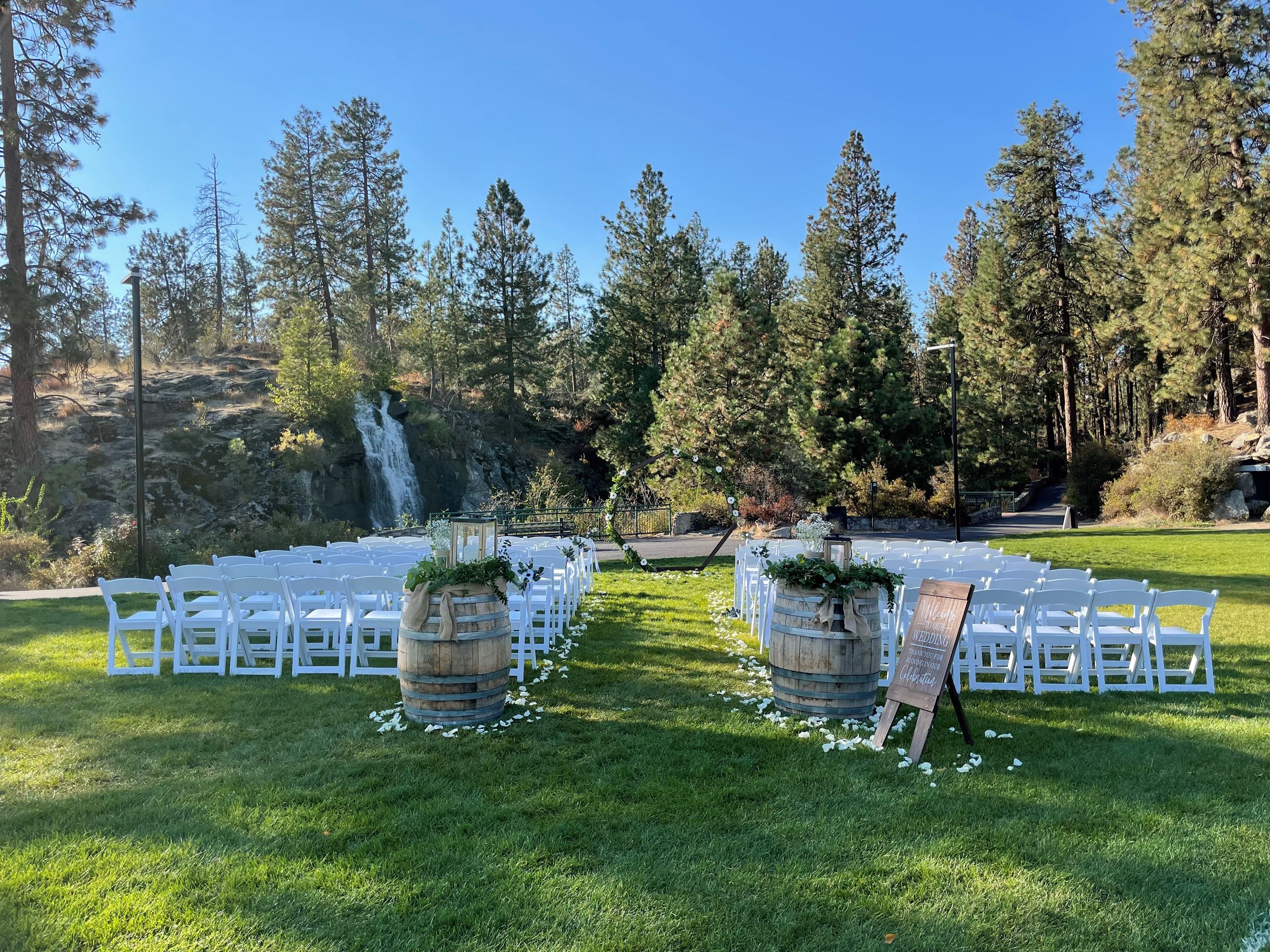 North Meadow Wedding Ceremony with water fall