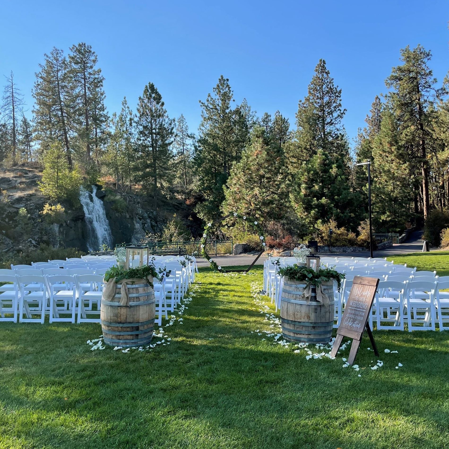 North Meadow Wedding Ceremony with water fall